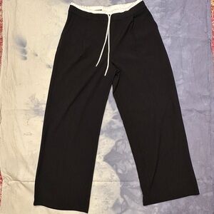 Zara Women's Pinstripe Dress Pants L Black Wide Leg Business Casual Capsule